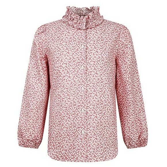 NEW il gufo 12 Ditsy Floral Long Sleeve Top Ruffle Mock Neck Button Up Shirt 12A